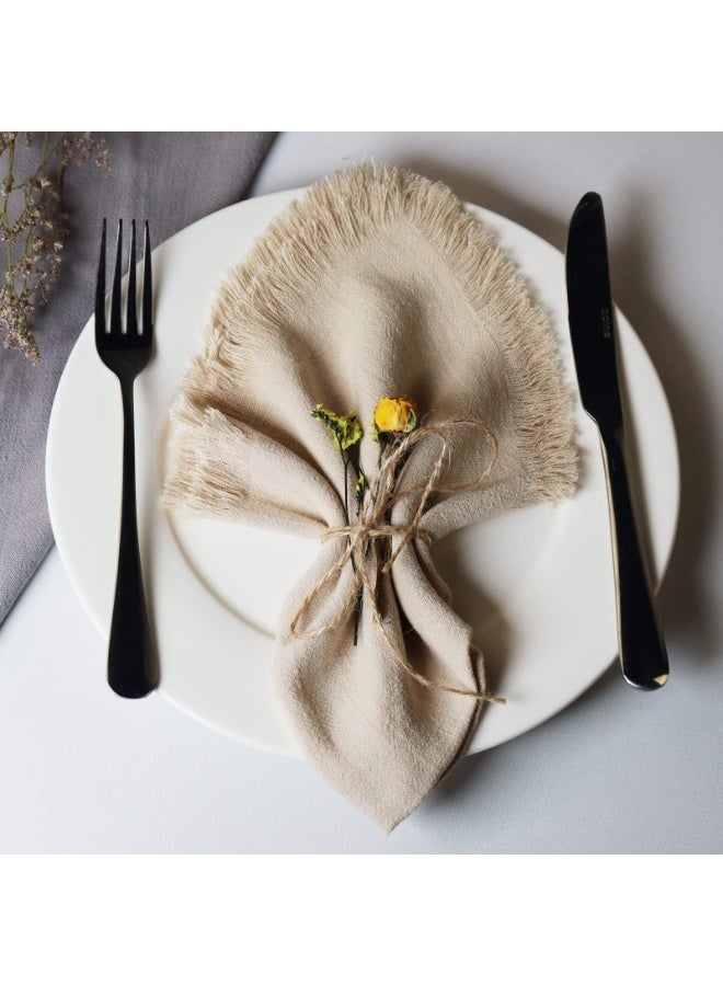 Handmade Cloth Napkins with Fringe,18 x 18 Inches Cotton Linen Napkins Set of 4 Versatile Handmade Square Rustic Fringe Napkins for Dinner, Wedding and Parties, Beige - Image 3